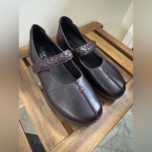 Hotter Shake II Leather Mary Jane Ballet Dark Brown Granny Comfort flats Sz 10